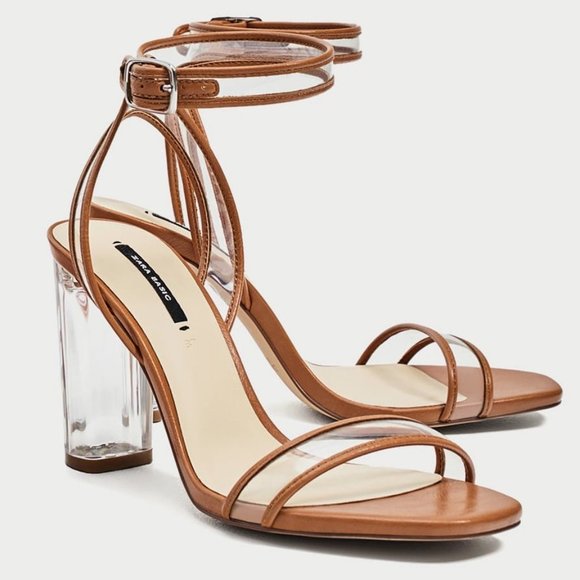 Zara Ankle Strap Sandals with Vinyl Clear Heels